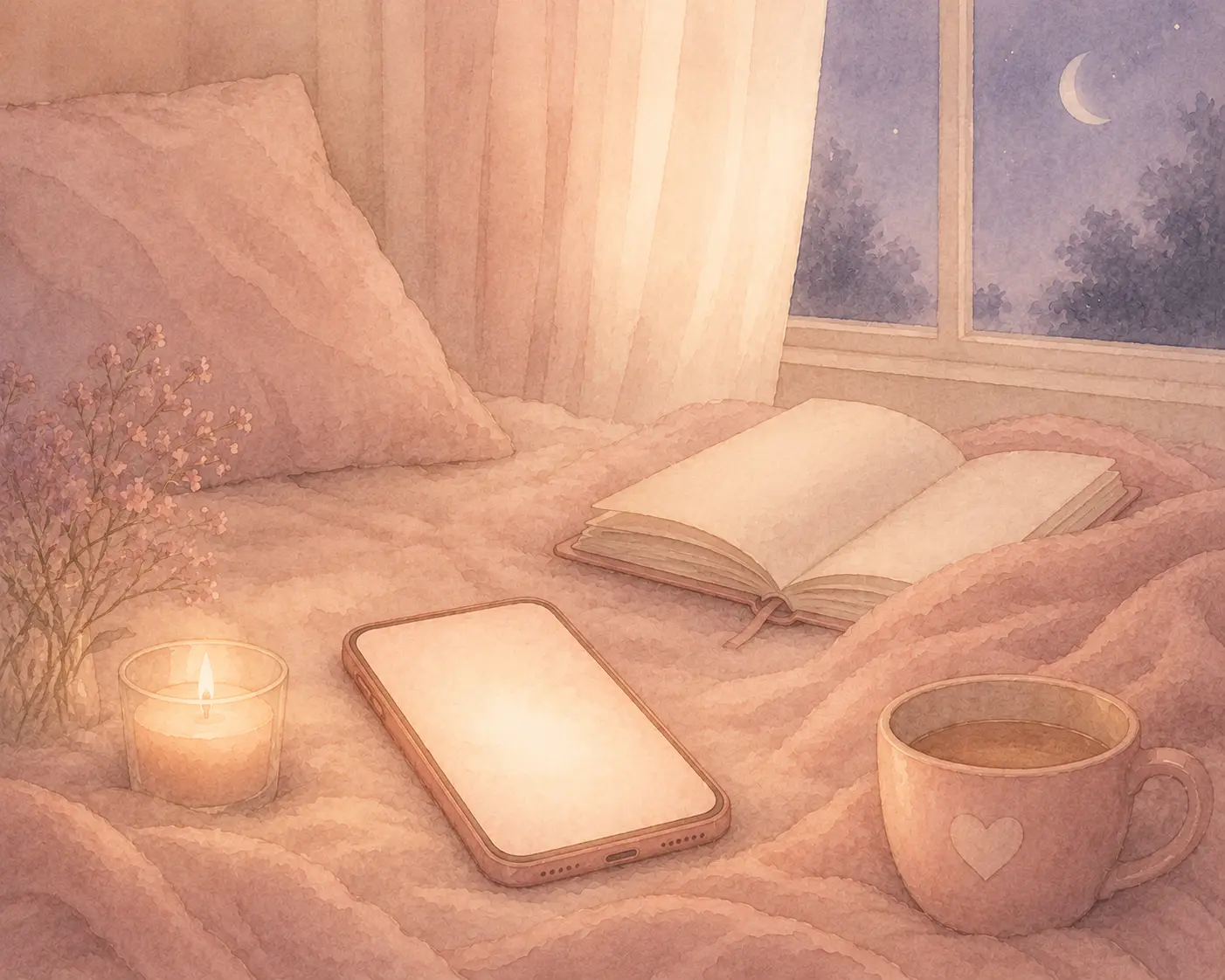 Soft watercolor editorial illustration for Mendia